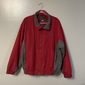 Cabela's Men's Red Gray Windbreaker Jacket Mid-Length Stand-Up Collar XL